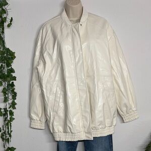 Maeve Anthropologie Ivory Faux Leather Bomber Jacket Small Oversized